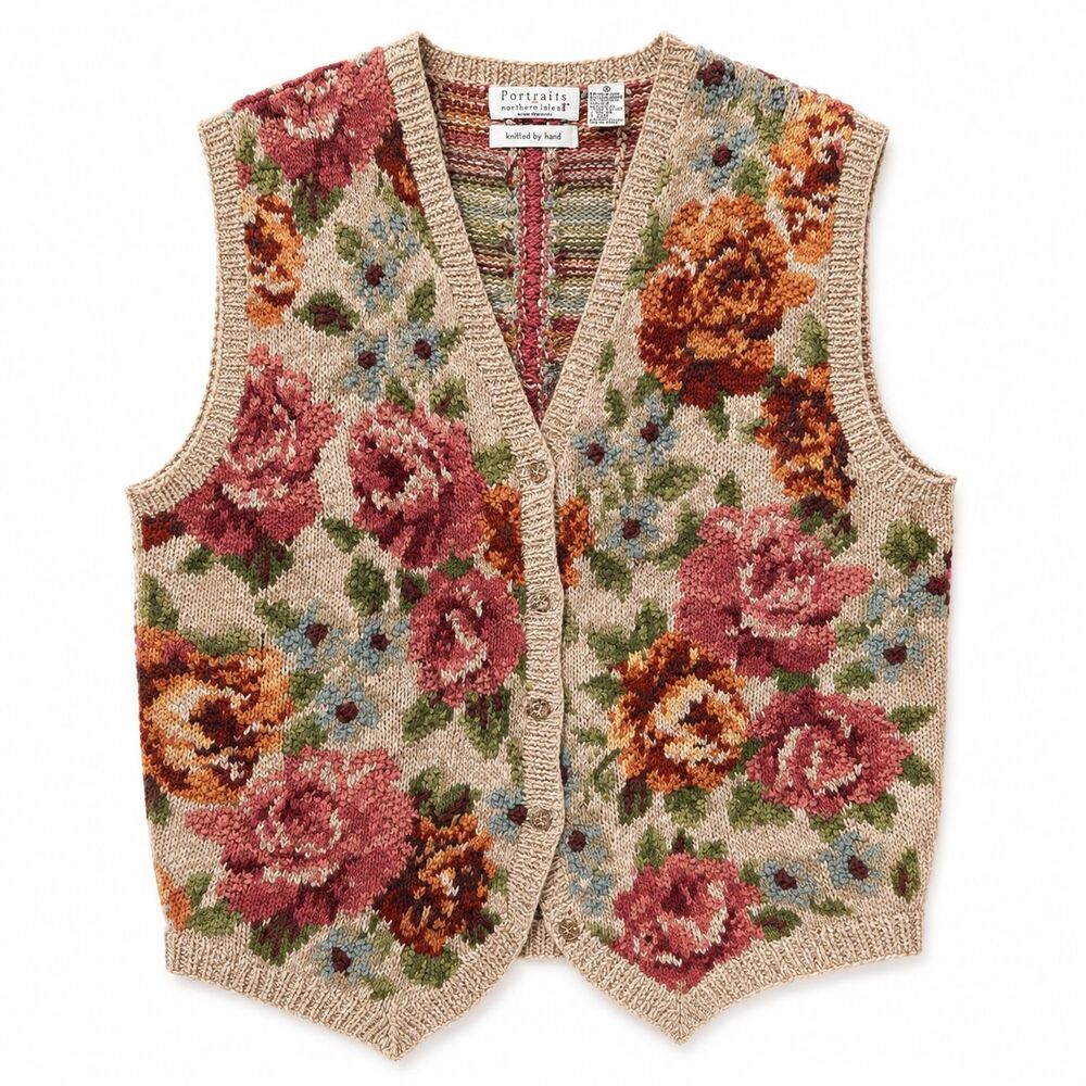 Women's Vintage Sweater Vest Size 1x Cardigan Floral Northern Isles Ramie